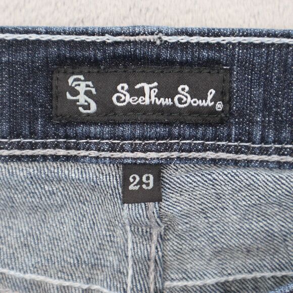See Thru Soul Pants Womens 29 Blue Denim Flat Front Mid Rise Skinny Jeans - Picture 2 of 16